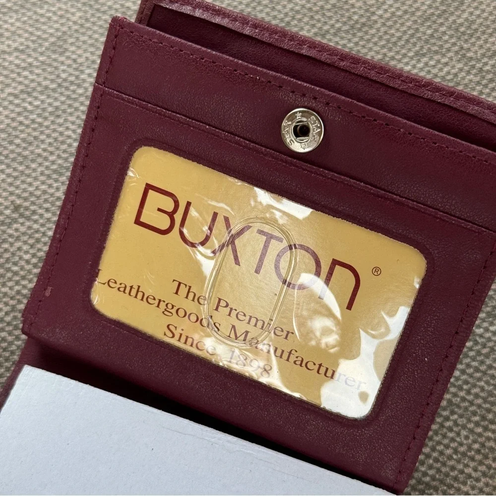VTG | BUXTON BURGUNDY 100% LEATHER ACCORDION SNAP WALLET QUIET LUXURY DESIGNER